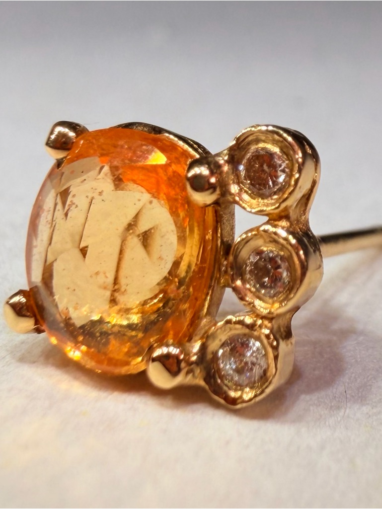 685 Jacquie Aiche Citrine And 3 Diamond Earring 14k Yellow Gold Stud Faceted 295$